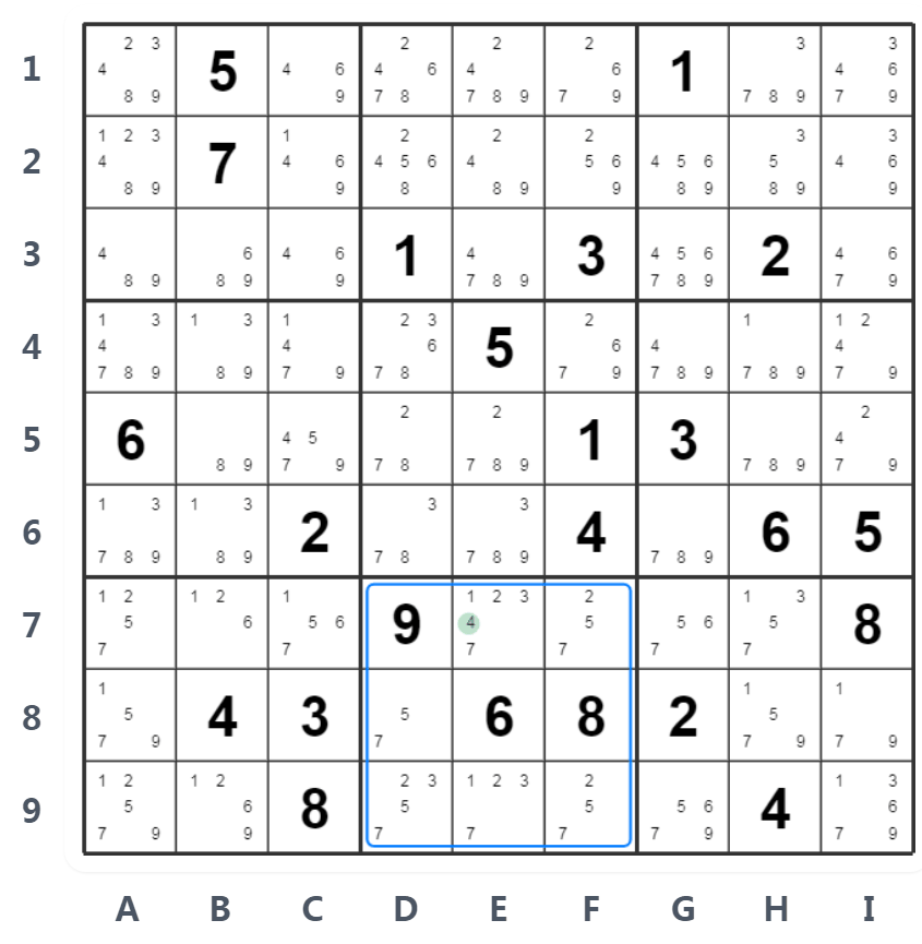 Esempio Hidden Single - Notazione candidati
