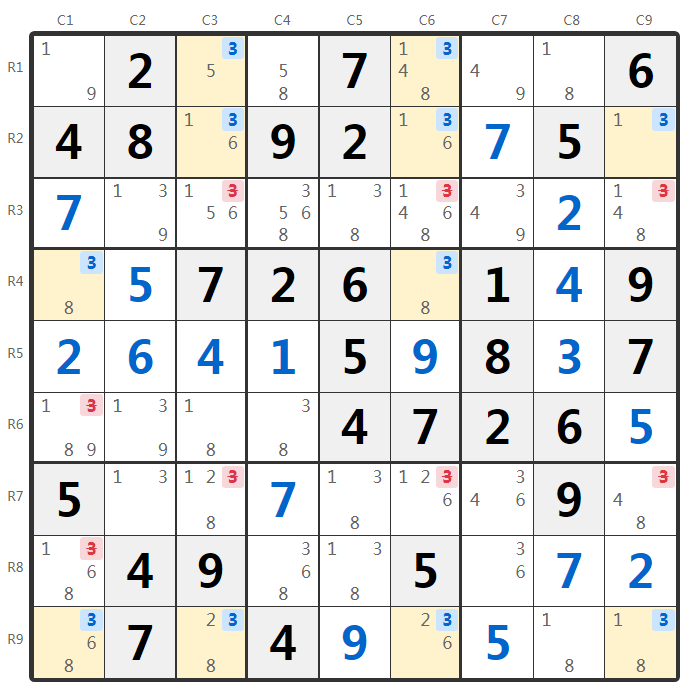Esempio di tecnica Jellyfish nel Sudoku