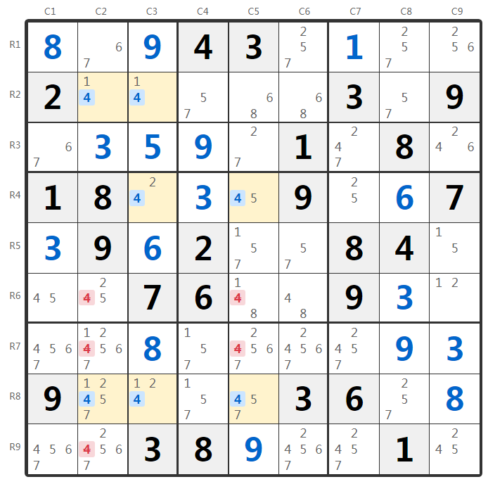 Esempio di tecnica Swordfish del Sudoku